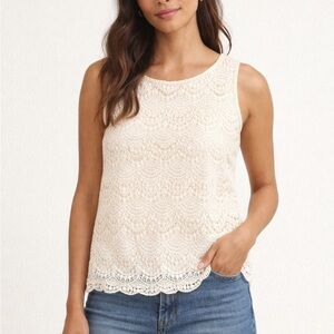 Madewell Cream Lace Tank Top Scalloped Hem Sleeveless Size Medium